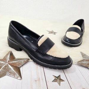 DV Dolce Vita Chimmy Faux Fur Trim Loafers black studded sherpa women's size 7.5